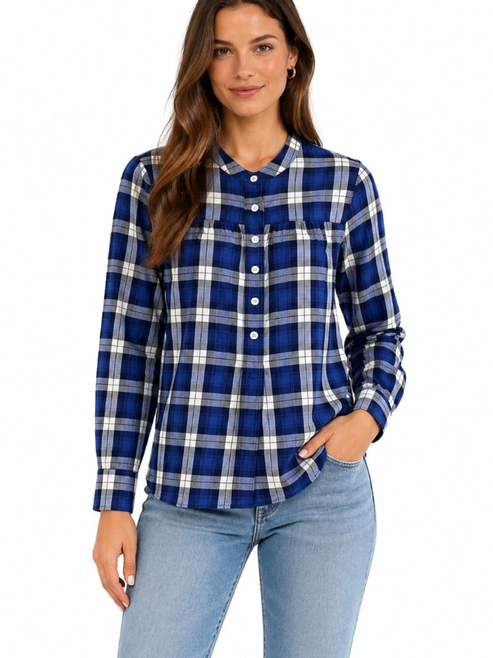 Madewell Women's Popover Blouse Blue Plaid Size Small